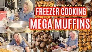 MASSIVE FREEZER COOKING How to Cook 16 DOZEN MEGA MUFFINS LARGE FAMILY FREEZER MEALS PREP