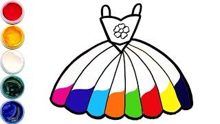 Easy Dress Drawing Painting and Coloring a Rainbow Dress for kids and toddlers  Draw Dress