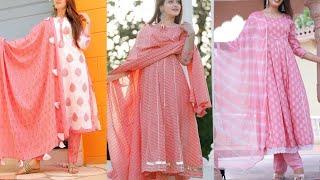 #2024 Pink Colour Punjabi Suit Design Ideas # Pink Color Dresses # baby pink kurti combination