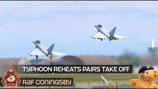 DOUBLE FULL REHEATS DEPARTURE EUROFIGHTER TYPHOON PAIRS TAKE OFF AFTERBURNERS • RAF CONINGSBY