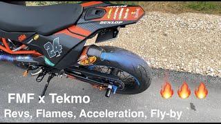 KTM 690 smcr Sound check FMF 4.1 & Tekmo header revs  flames