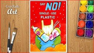 Say no to single use plastic drawing  poster chart painting for competition easy step by step