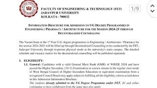 Finally Jadavpur University Decentralised Counseling Dates Out   High Cut off 