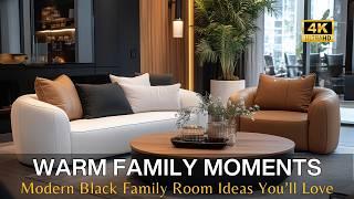 Cozy Fall Family Room with Modern Furniture Decorating Ideas and Elegant Black Accent Interior Decor