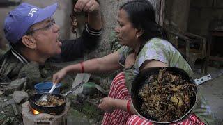 village cooking style of crab and eating rural area people lifestyle