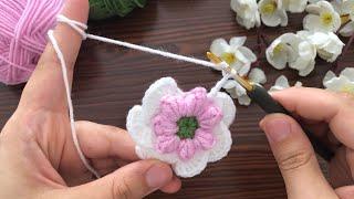 Amazing  Pink color suits this crochet flower model very well.  Very easy crochet flower nakit