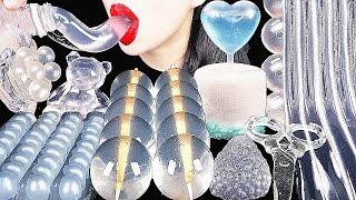 ASMR CLEAR FOODS 투명 디저트먹방 CLEAR JELLY EDIBLE SPOONS POPPING BOBA PEEPS DRINKING SOUNDS 신기한 물먹방