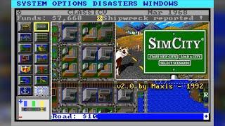 SimCity Classic v2.0 longplay - PC  DOS - building a Metropolis with a tornado & tons of shipwrecks