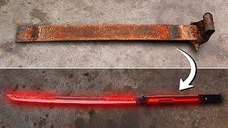 Forging a GLOWING KATANA from a Rusty Leaf Spring ASMR