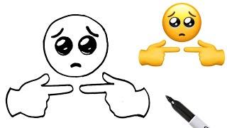 How To Draw SHY EMOJI Easy  Step-by-step Tutorial On Two Fingers Touching & Pleading Face Emoji