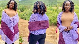 How To Crochet A Large Shawl - Easy Step by Step video Instructions for Beginners - Cell Block