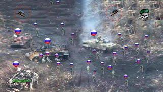 Horrible How Ukrainian FPV Drones Blow up Russian Infantry and Tanks Near Avdiivka Front Line