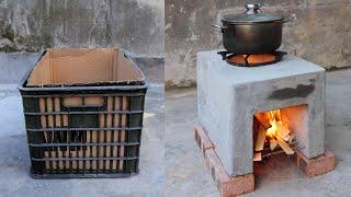 DIY wood stove  The idea of ​​making a wood stove from cement and old plastic boxes