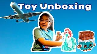 Airplane Surprise Toys Unboxing PJ Mask Squeezkins Disney Princess Roya