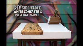 DIY White Concrete Table w Live-Edge Maple Inlay using GFRC mix - How To Make