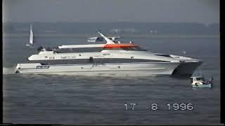 1996 VHS Elbe-City-Jet Hanseblitz Catamaran Ferry on River Elbe inbound Hamburg