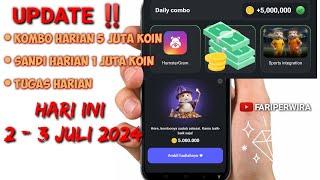 UPDATE  LENGKAP HARI INI‼️KOMBO 5 JUTA KOIN SANDI 1 JUTA KOIN DAN DAFTAR TUGAS  #hamsterkombat