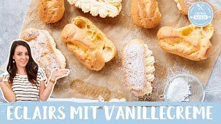 Eclairs mit Vanillecreme ‍  Liebesknochen mit Vanillecreme  Brandteig  Einfach Backen