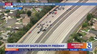 Hourslong standoff closes the 91 Freeway in Orange County