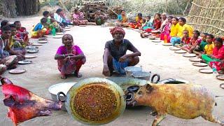 BIG SIZE PIG CUTTING & COOKING how our grandfather & grandmother cooking 60kg pig recipe 