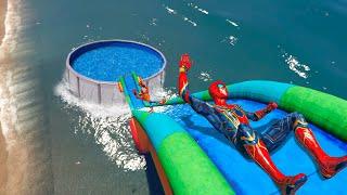 Spiderman in water slidesEpic Ragdoll Physics GTA 5 Ep.138 #waterslide #ragdoll #spiderman