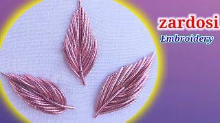 Zardosi Embroidery Work Dress Design with simple needle for beginners Idea Leaf ShapeThreads Skills