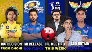 IPL 2025 RETENTION NEWS  Big Decision by DhoniMI Release Rohit-Sky-Kishan LSG Retain Ayush badoni