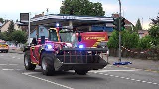 Einsatzfahrten zu Brand mit 2 toten Feuerwehrleuten FF + BF + RD + Polizei + THW in Sankt Augustin