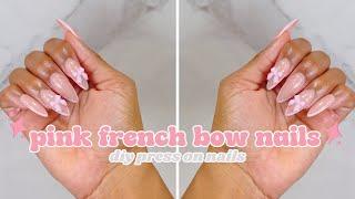 Pink French Tip Bow Charm Nails  Press On Nails At Home Self Nails Gel Nails