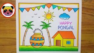 Pongal Drawing Easy  Pongal Festival Drawing  Pongal Pot Drawing  How to Draw Happy Pongal
