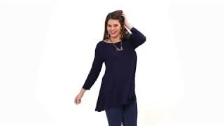 Womens 34 Sleeve Casual Loose Fit Swing Plus Size Tunic Tops Basic T-Shirt