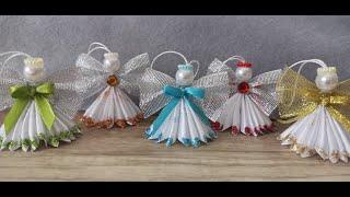 Kanzashi Christmas angel  Angel in glitter dress   Satin ribbon angel  Handmade decoration