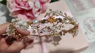 Closeup Video of the Isabella Freshwater pearl Headband for the Minimalist Bride