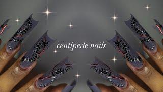 Centipede Nails simple acrylic application + creepy crawly nail art