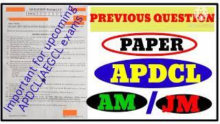 Previous Question Paper in APDCL AMJM  APDCL  JMAM Exam Previous Question Paper  AMJM Paper