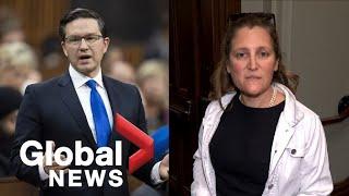 Chrystia Freeland reacts to Poilievres YouTube channel using hidden misogynistic tag