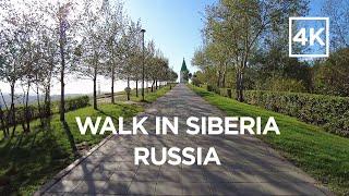 Walking tour around Pokrovskiy Park in Krasnoyarsk city Siberia Russia 4k