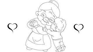 HEART TOUCHING SKETCH ️ BOY HUGGING GRANDMOTHER .