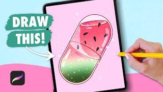 Draw With Me - Watermelon Capsule  Procreate Digital Art Drawing Tutorial for Beginners