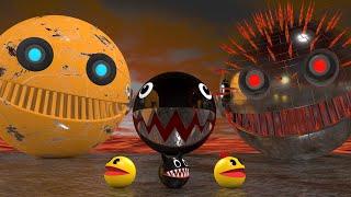 Toxic Spike Robot Monster vs Giant Chain Chomp & Cartoon Cat & Ms Pacman & Pacman in Lava Land