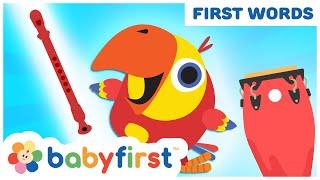 Baby learning musical instruments  Larrys Surprise Eggs & Color Crew  First Words  BabyFirst TV