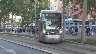 Tranvia de Zaragoza - Urbos 3 3010 en Gran Via realizando inversion de marcha