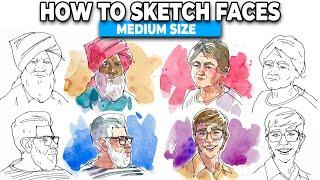 How To Sketch Medium Size FACES  Easy Ink Technique