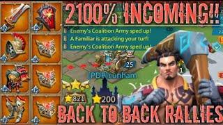 lords mobile MYTHIC RALLY TRAP VS 2100% BACK TO BACK RALLIES RALLY PARTY BAITING K1 