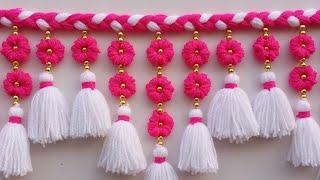 ऊन से बनाए नए डिजाइन की झालरWoolen flower toran designUnn ki jhalarWoolen craft ideasWool flower