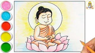 Buddha Drawing  How to Draw Lord Buddha  Gautam Buddha Drawing and Coloring  Step by Step Art