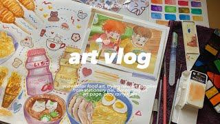 art vlog  watercolor food art trying new art supplies from stationery pal cozy rainy days 