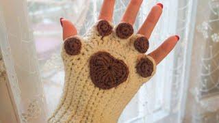 كروشيةجوانتى كروشية بدون اصابع كف القطة Crochet gloves 