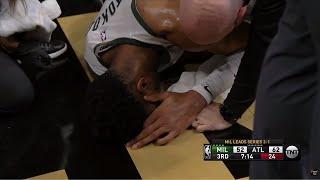 Giannis Antetokounmpo is down in serious pain after scary knee injury  Bucks vs Hawks Game 4