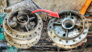 How to restore Motorcycle Wheel Hub.Repaired Amazing Technique to repair Bike Broken Wheel Hub Drum